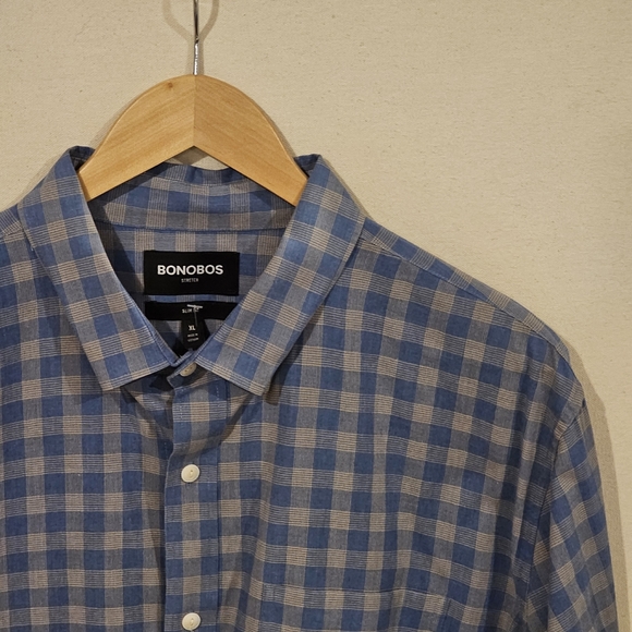 Bonobos Blue and White Checkered Men's Shirt - Picture 1 of 6